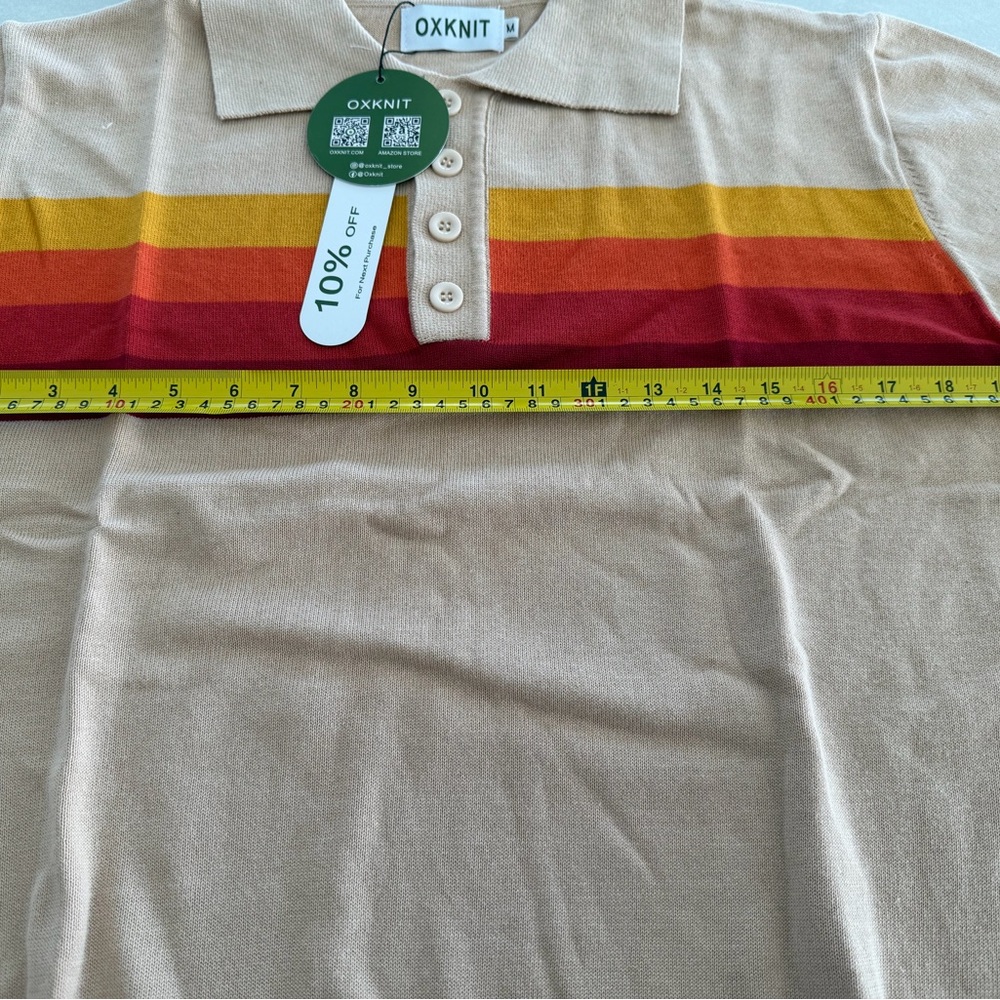 Onknit Striped Polo Shirt - Beige, Orange, Red - Picture 4 of 5